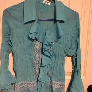 Jaipur Boutique blouse ruffled front lace bodice flare out sleeve . Very nice
